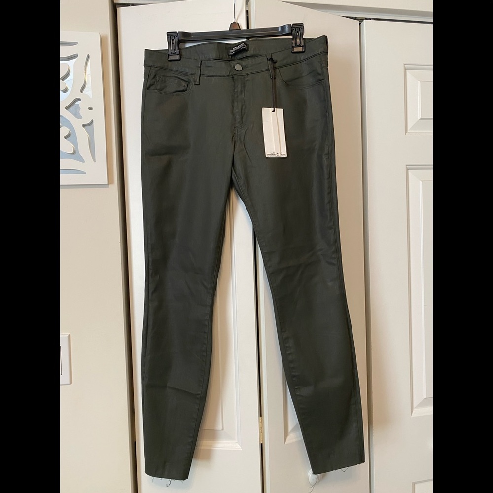 Zara Premium Denim Collection Green Faux Leather